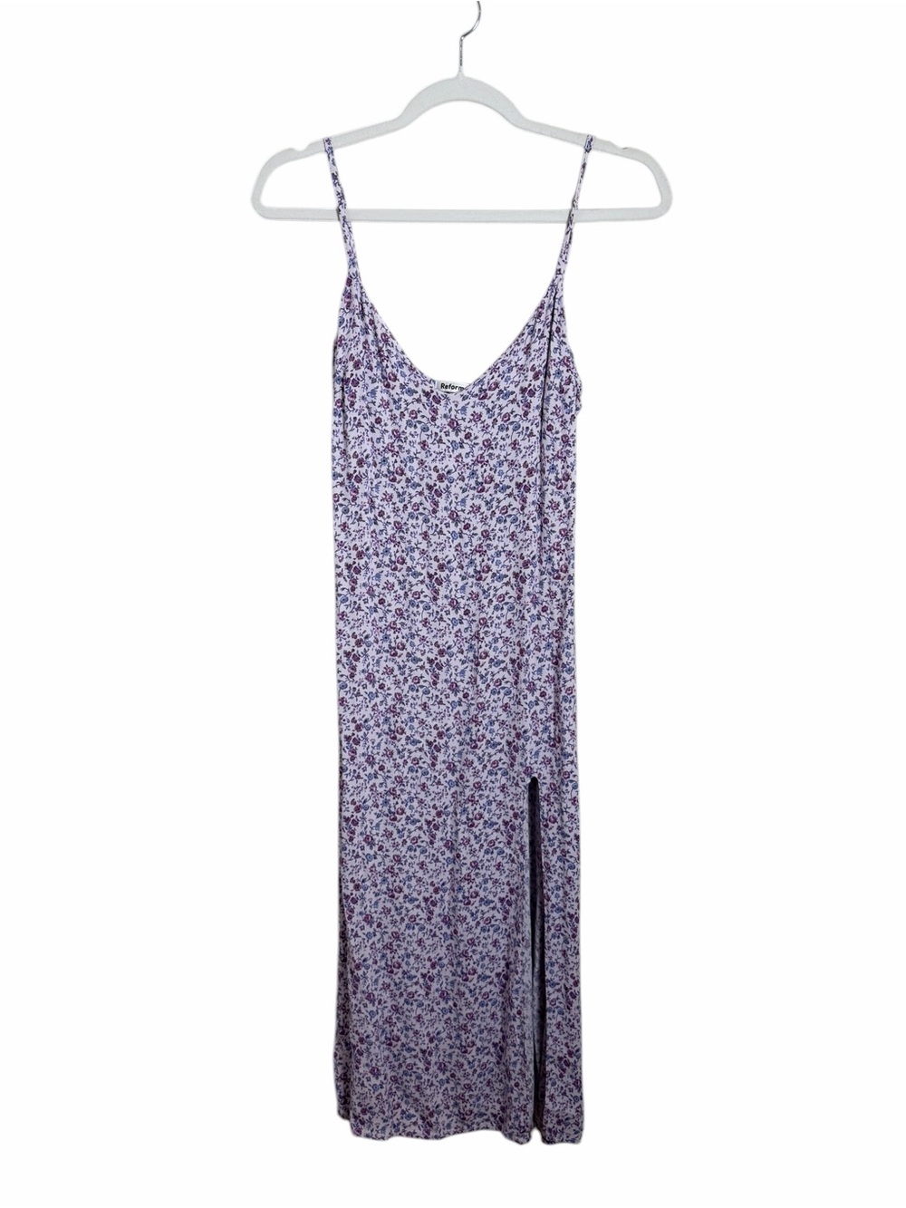 Reformation Crimini Midi Dress Purple Ditsy Floral Print and Side Slit Size 6 - Picture 1 of 10
